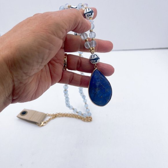 NWT Anthropologie Blue Teardrop Pendant Necklace Long - Picture 6 of 7